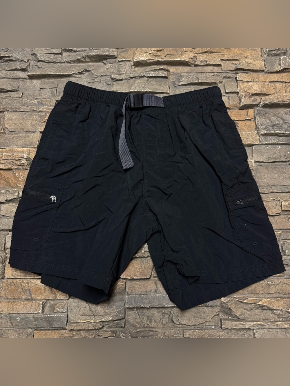 Columbia Cargo Shorts Mens Large Black Nylon Hiking Utility Mountaindale Belted